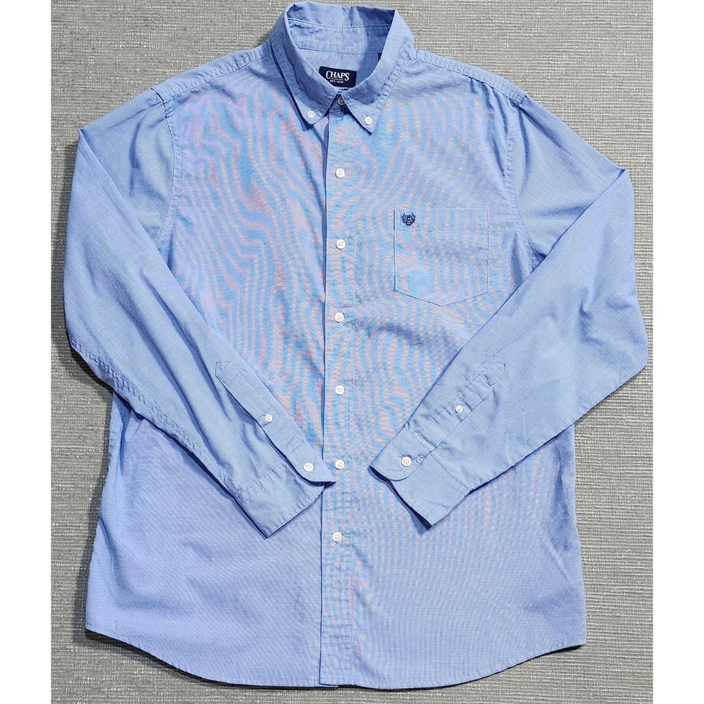 Chaps Easy Care Mens Large Blue White‎ Micro Check Button Down Shirt Long Sleeve